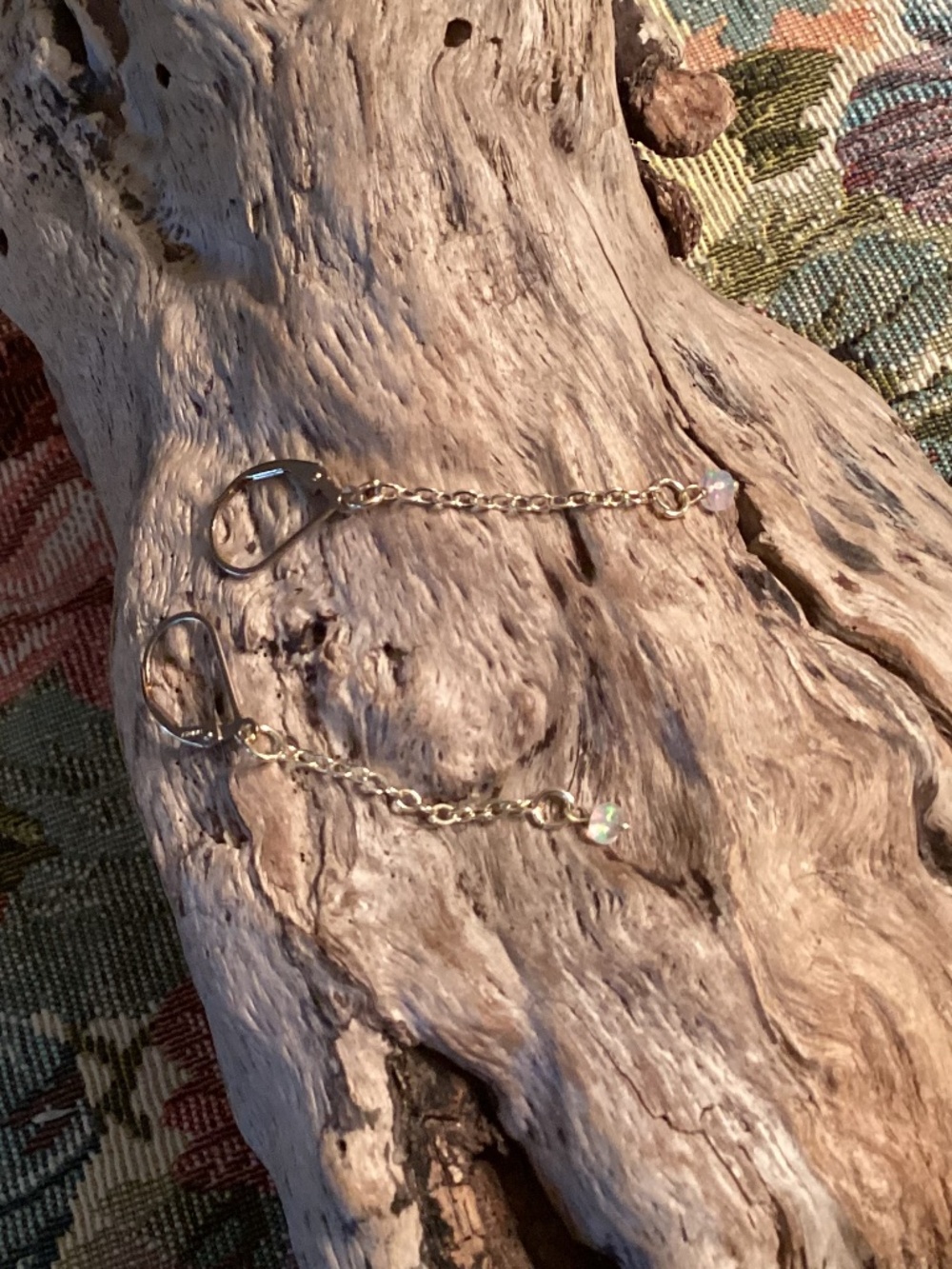 Ethiopian Opal Chain Dangle Earrings / Gold Filled Leverbacks